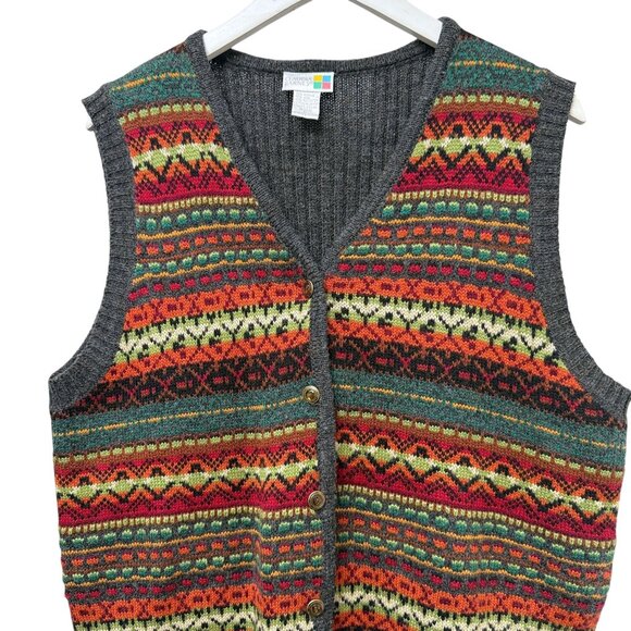 Claudia Barnes Sweater Vest Large Fair Isle Wool Blend Red Gray Womens Vintage - Picture 2 of 7
